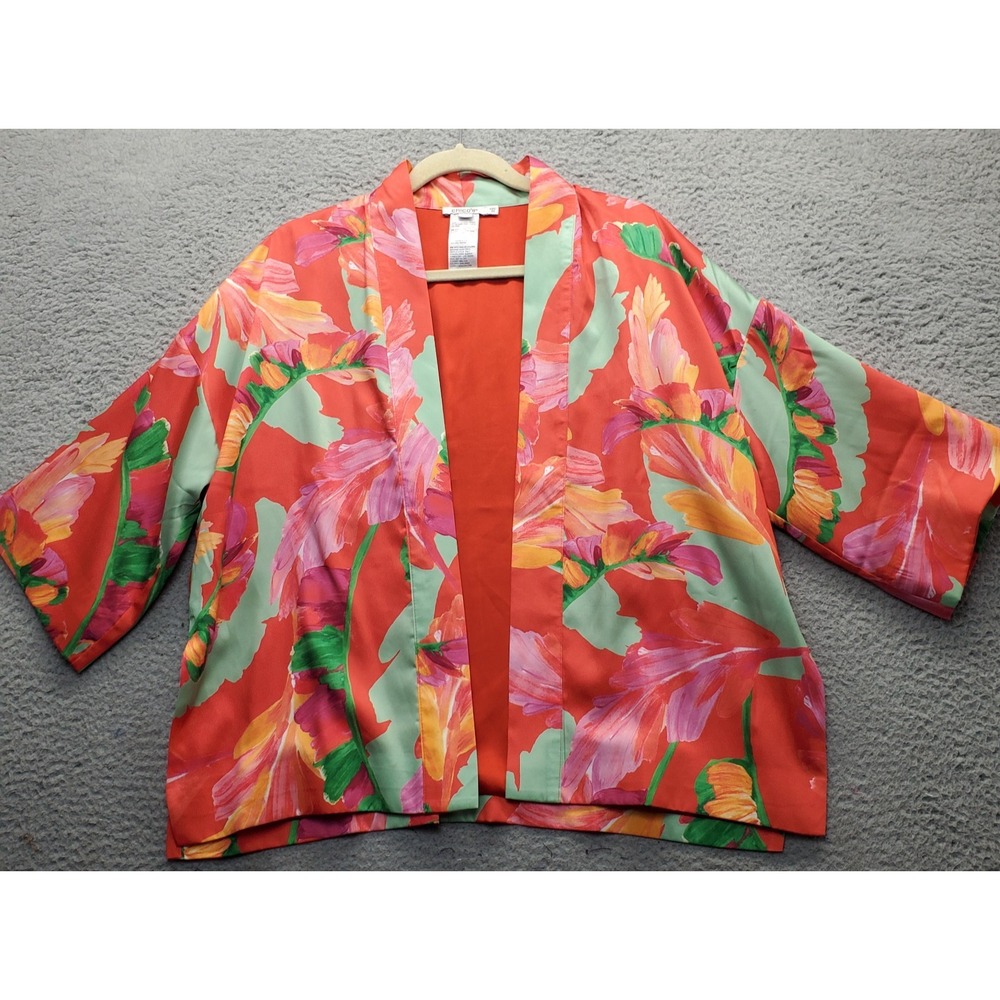 Chico's Kimono Jacket Womens 2XS/XS Multi Foliage Print 3/4 Sleeve Open Front